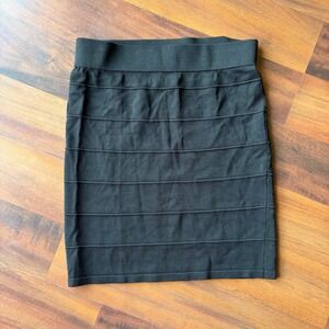 Say What? Womens Black Bandage Mini Skirt Ribbed Bodycon High Waisted‎ Small